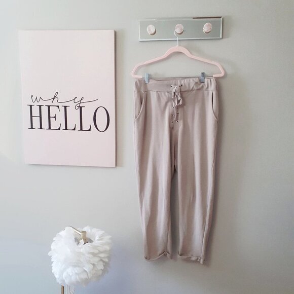 EUC Zara taupe beige self tie jogger track pants, L - Picture 3 of 5